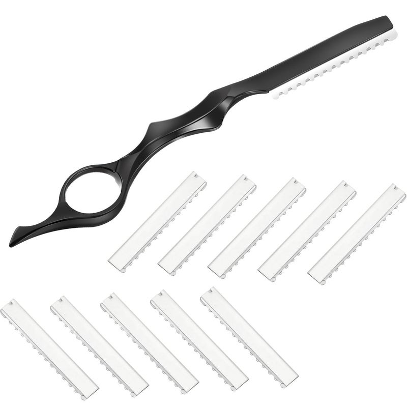 Mudder Hair Styling Razor Comb - 11 Pieces Hair Thinning Comb with Replacement Stainless Steel Razors for Salon Home Use (Black, Metal) - Image 1